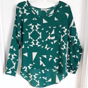 Liberty Love Tunic Popover Button Down Back Hi-Lo Green White XS